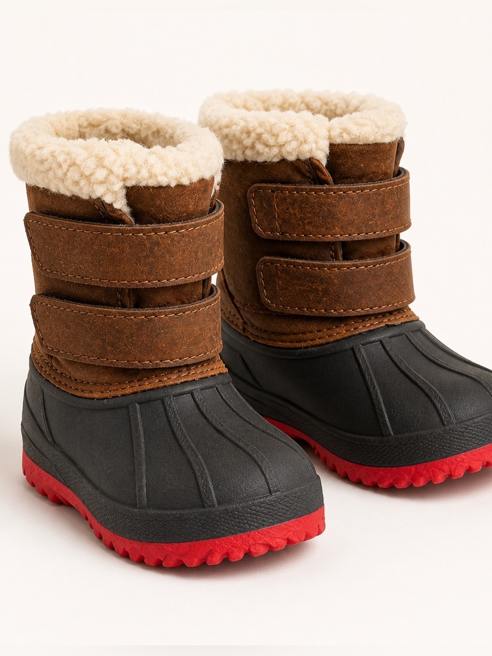 Cat & Jack Brown Faux-Shearling Duck Boots with Red Soles